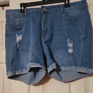 Blue Distressed Denim Shorts